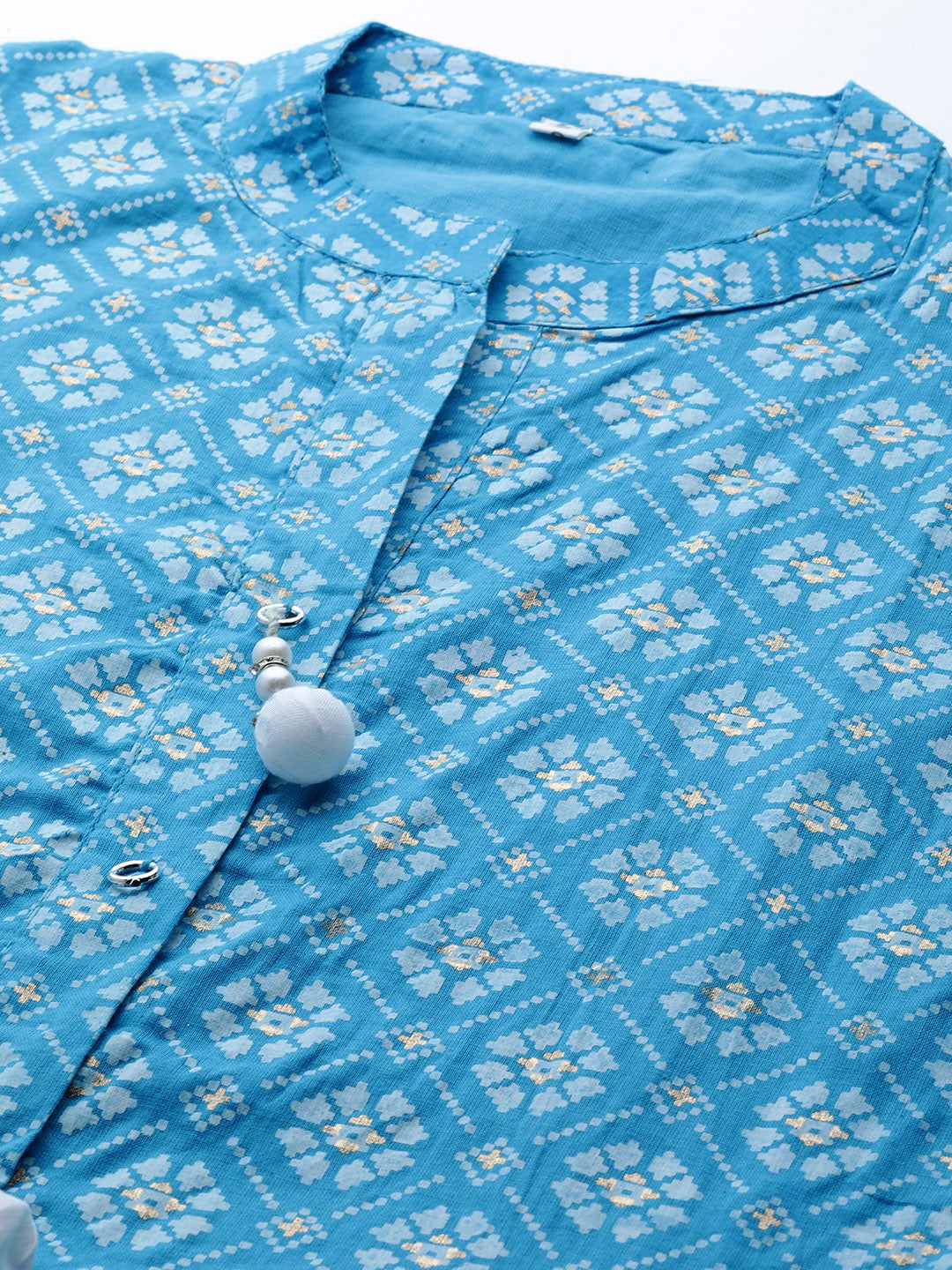 Blue ikat Printed Anarkali Kurta & Bandhani Dupatta