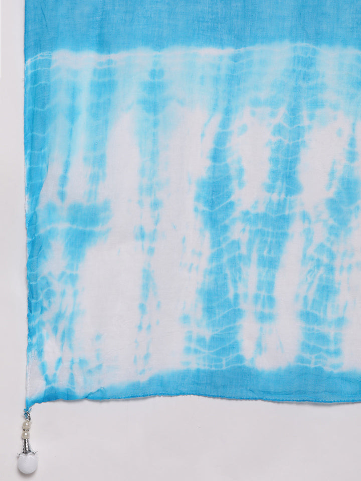Blue ikat Printed Anarkali Kurta & Bandhani Dupatta
