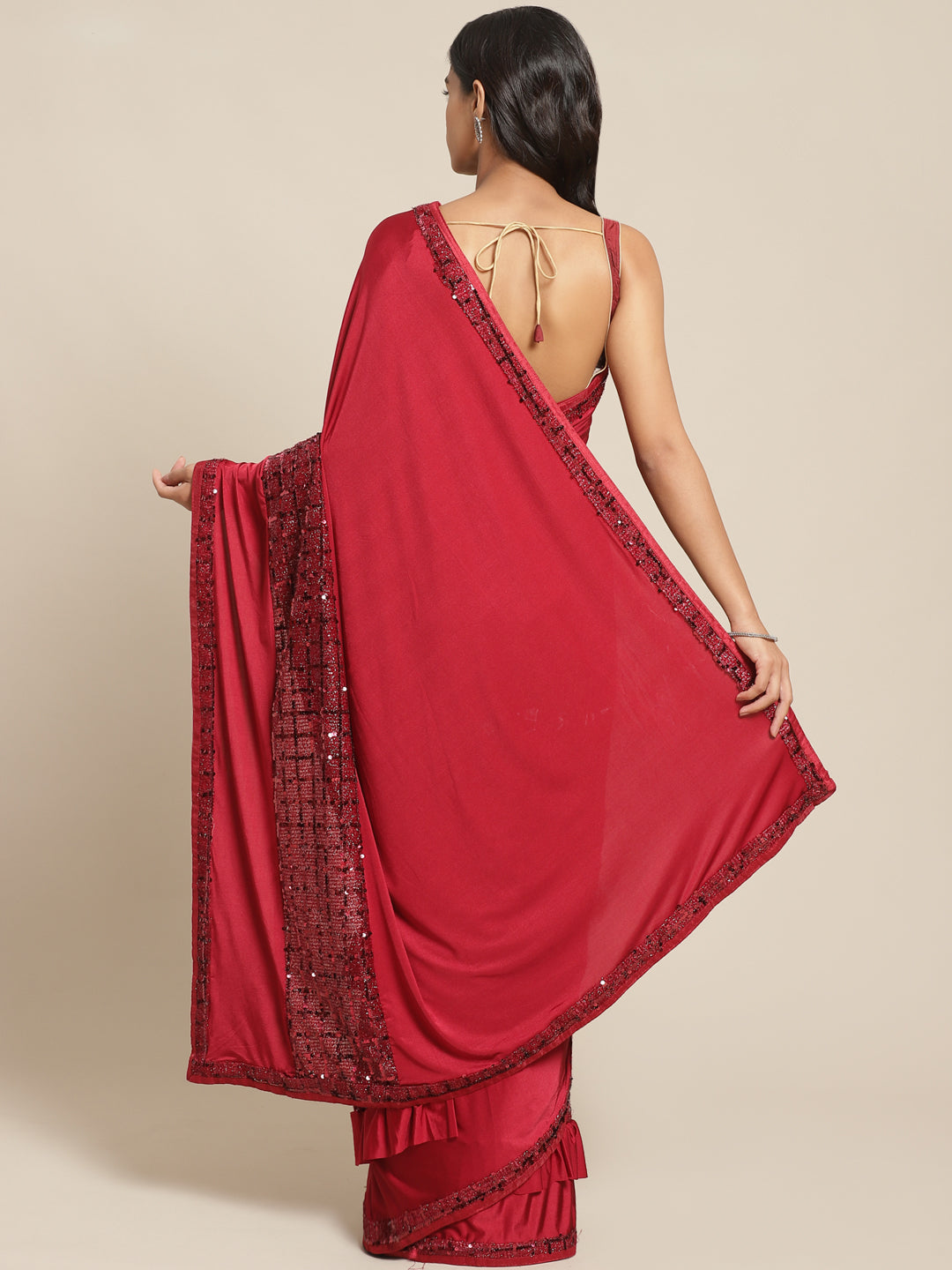 Ruffled Bling Pre-stitched Saree with Festive Layering & Sequence Embroidery Patchwork