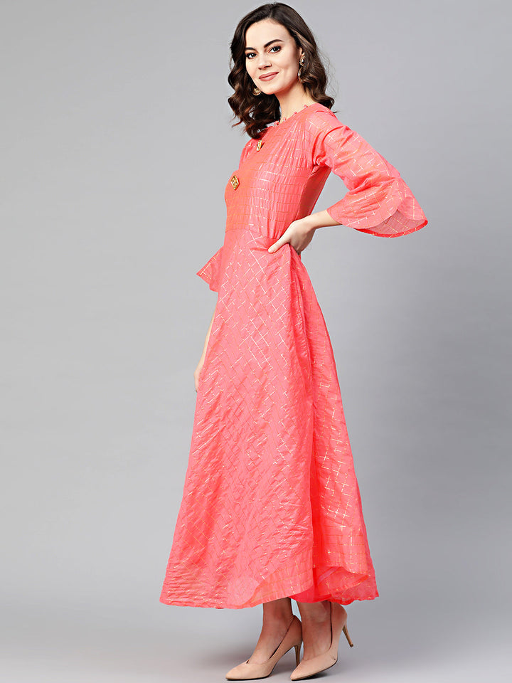 Anarkali Kurta Dress with Gota Checked Weaving