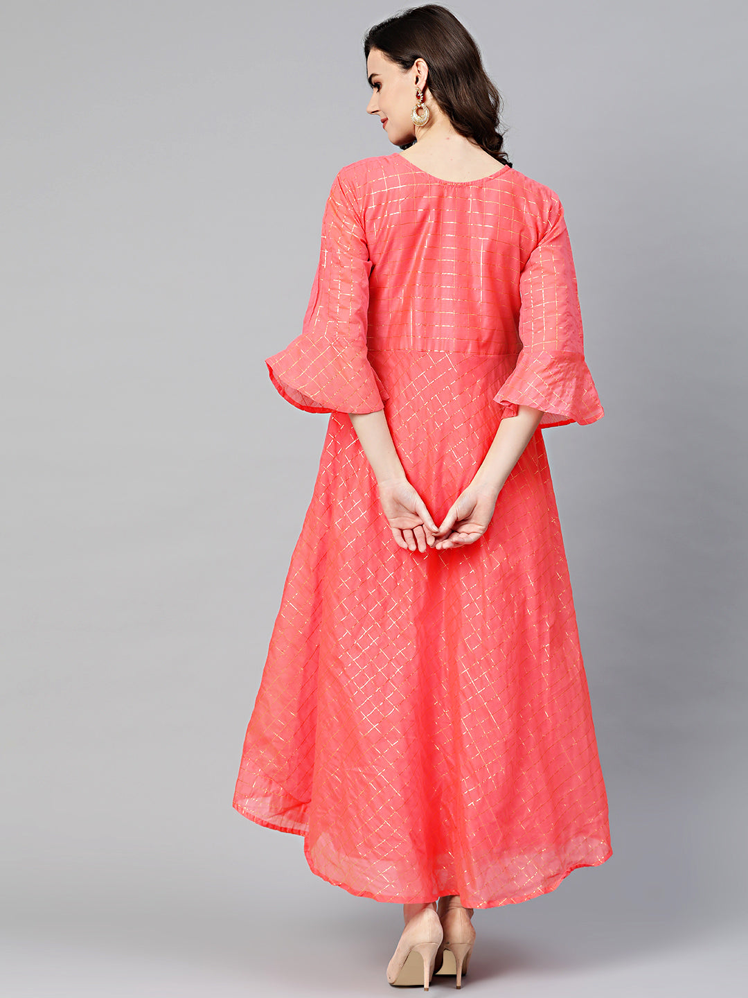 Anarkali Kurta Dress with Gota Checked Weaving
