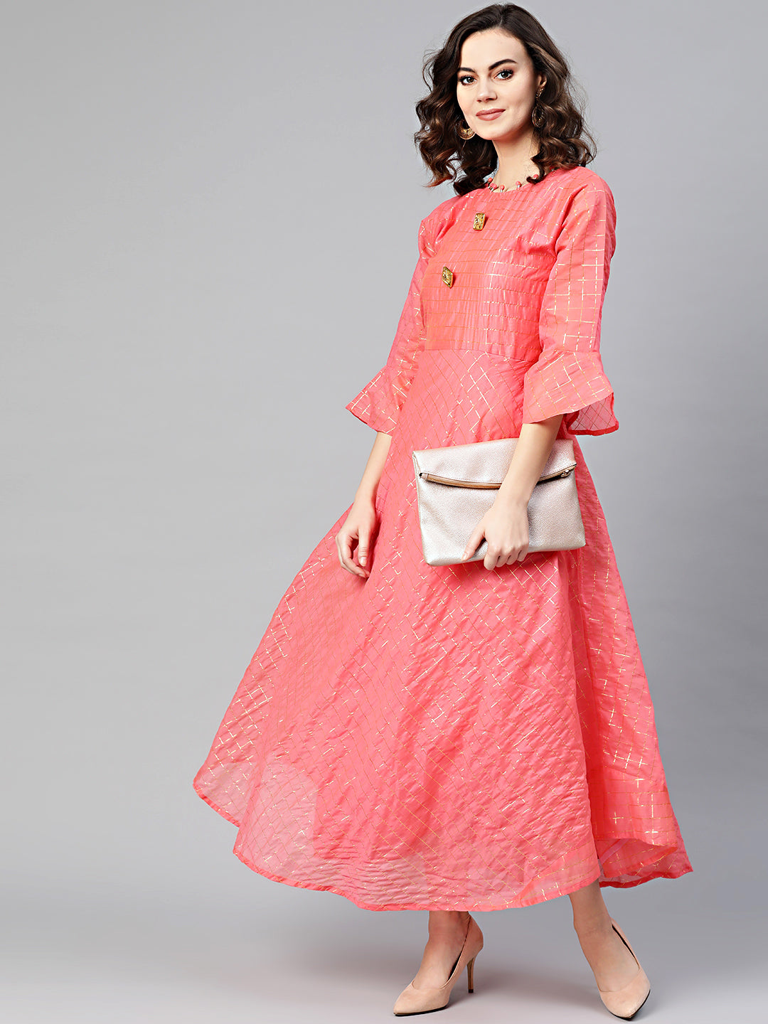 Anarkali Kurta Dress with Gota Checked Weaving