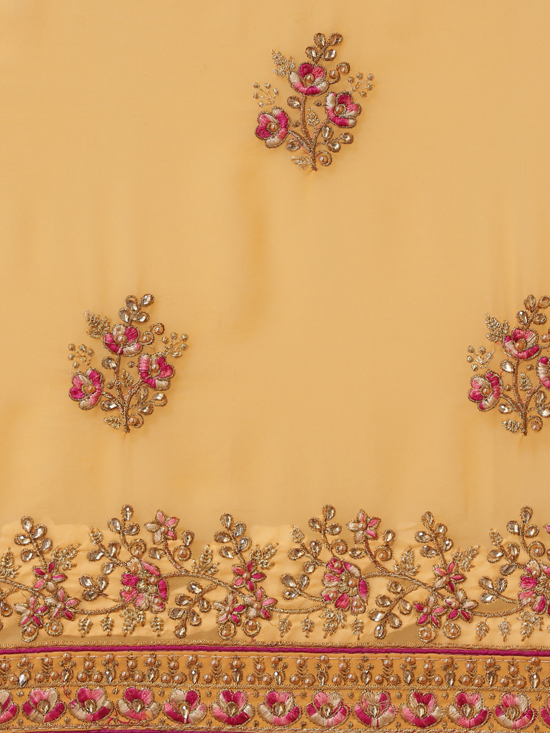 Mustard Resham & Zari Embroidered Georgette Stone Work Embellish Saree