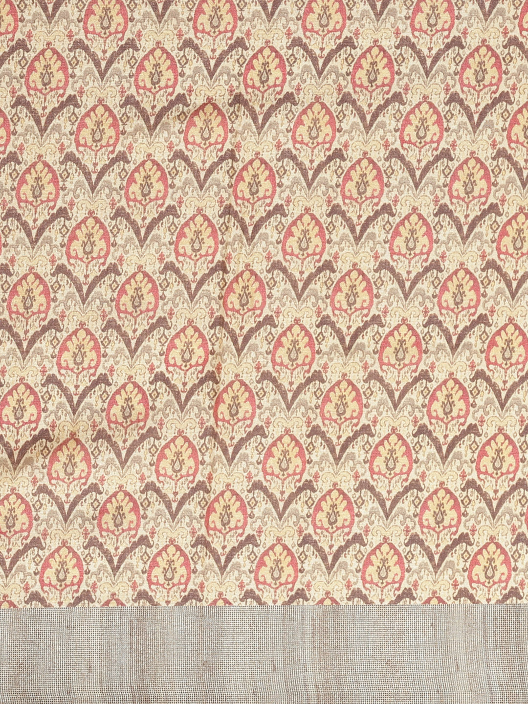 Beige Handloom Half-and-Half Saree with Kantha embroidered pallu and Ethnic Indie Print