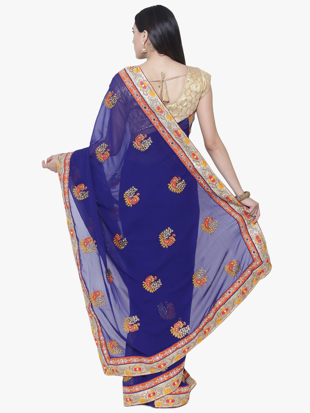 Resham Embroidered Georgette Saree Embellished Peacock Motifs