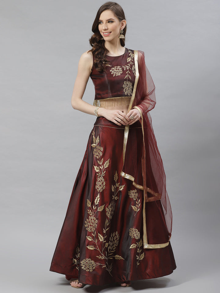 Made To Measure Embellished Lehenga Set with Floral Gold Zari Embroidery and Tassels