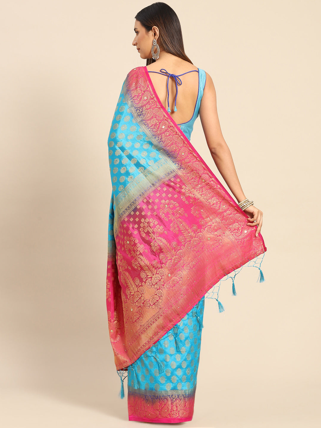 Banarasi Ethnic & Paisley Motifs Stone Embellished Silk Saree