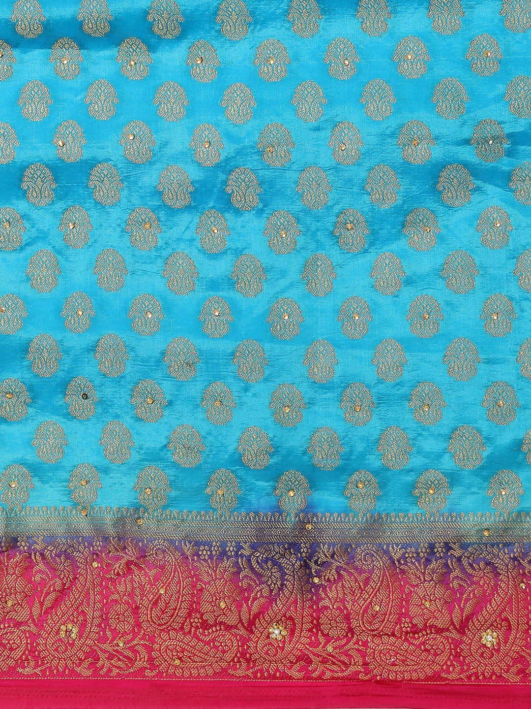 Banarasi Ethnic & Paisley Motifs Stone Embellished Silk Saree