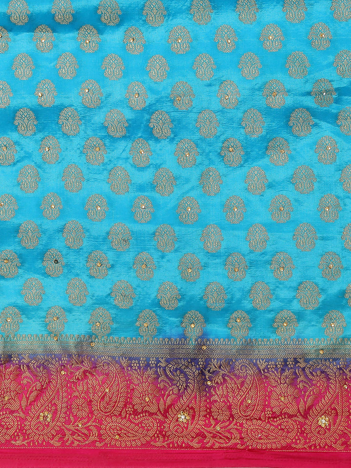 Banarasi Ethnic & Paisley Motifs Stone Embellished Silk Saree