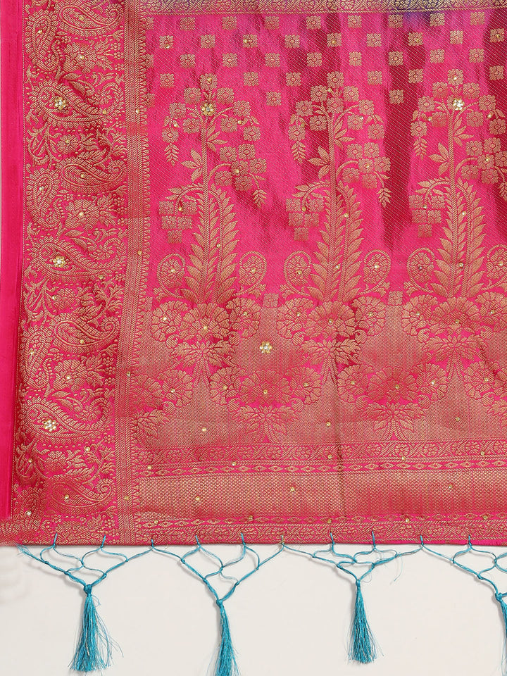 Banarasi Ethnic & Paisley Motifs Stone Embellished Silk Saree