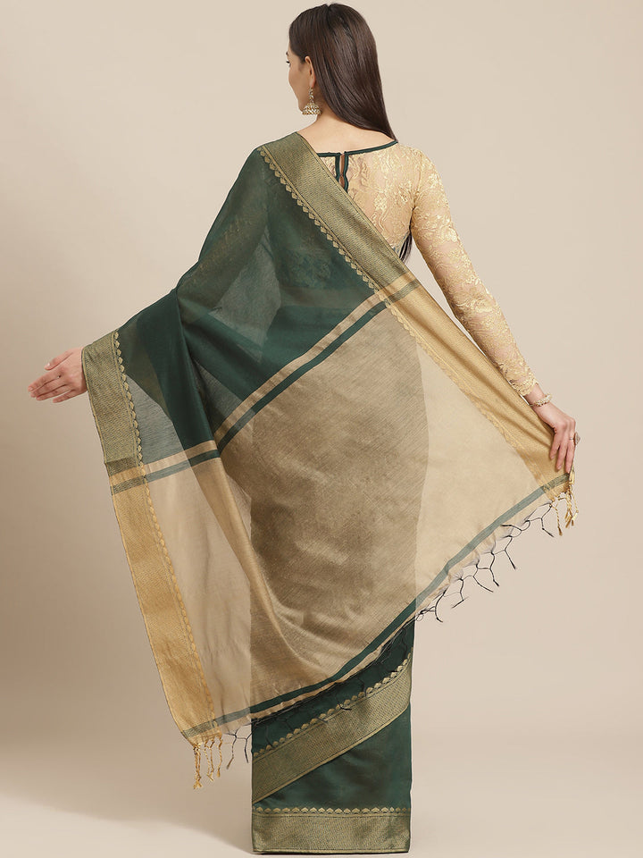 Deep Tone Banarasi Heritage of India Saree with Weaving Border, Contrast Pallu & Jhalar