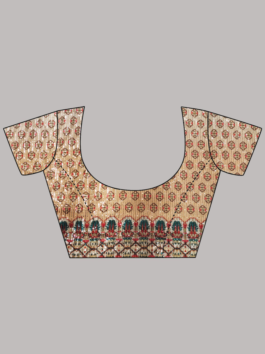 Beige Sequin Embroidered saree with Digital Multicolor Floral Print