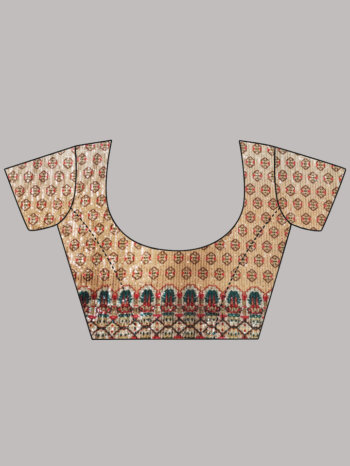 Beige Sequin Embroidered saree with Digital Multicolor Floral Print