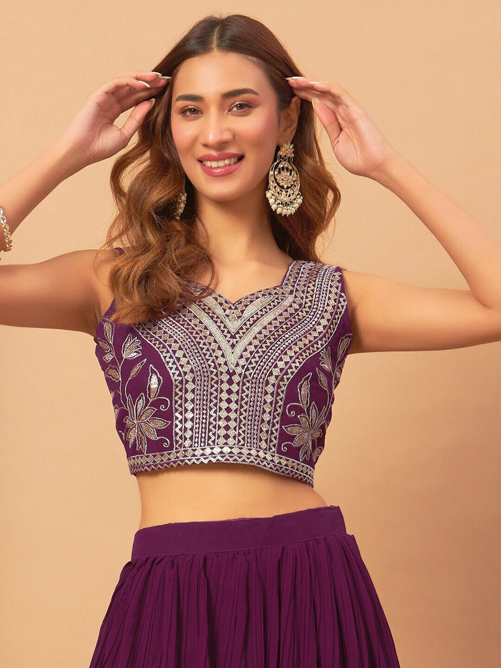 Georgette Indo-western Set with Sequin Embroidered Floor length Jacket & Pleated Skirt