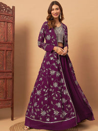 Chhabra 555 Georgette Indo-western Set with Sequin Embroidered Floor length Jacket & Pleated Skirt