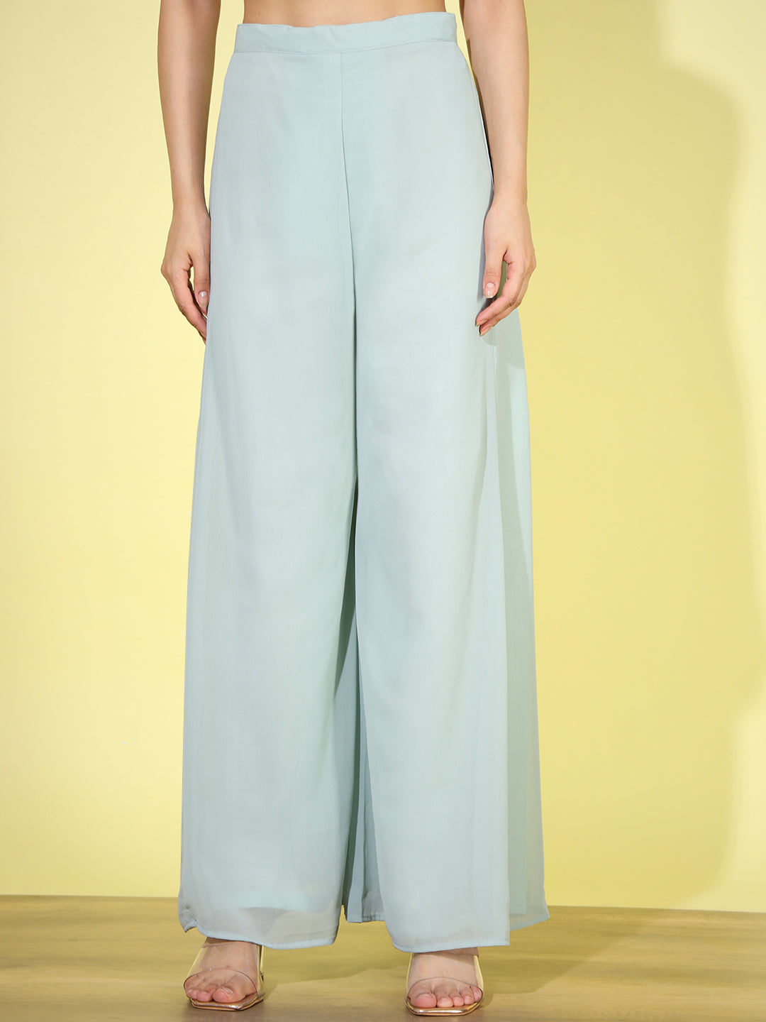 Sea Green Kurta Palazzo Suit Set with Multicolor Sequin Embroidery