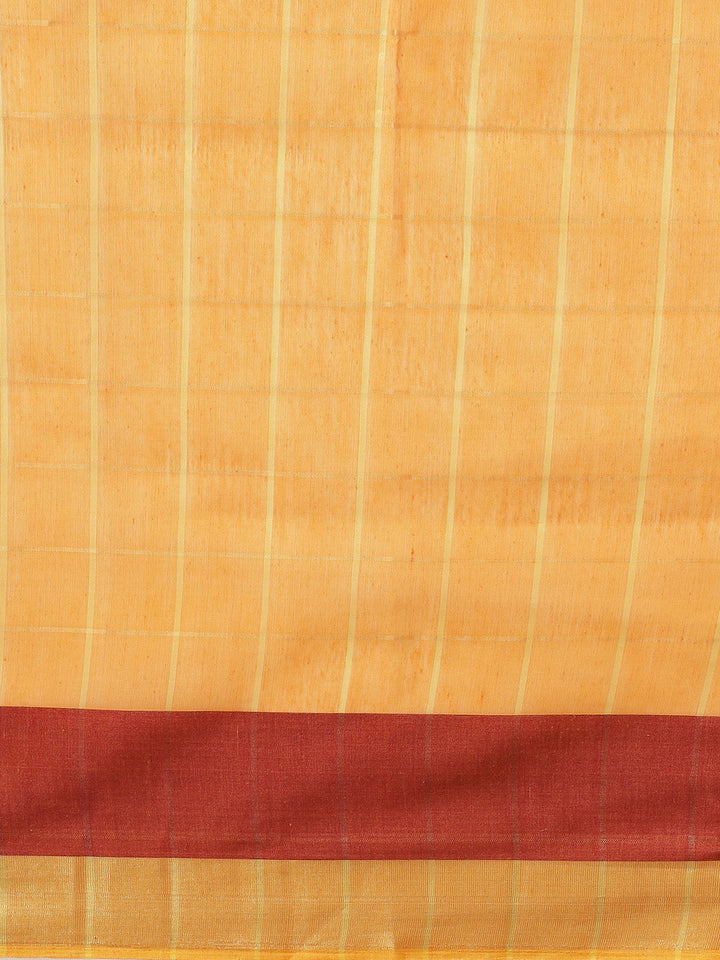 Banarasi Chanderi Checkered Saree with Contrast Brocade Blouse &Heavy Pallu with Tassels