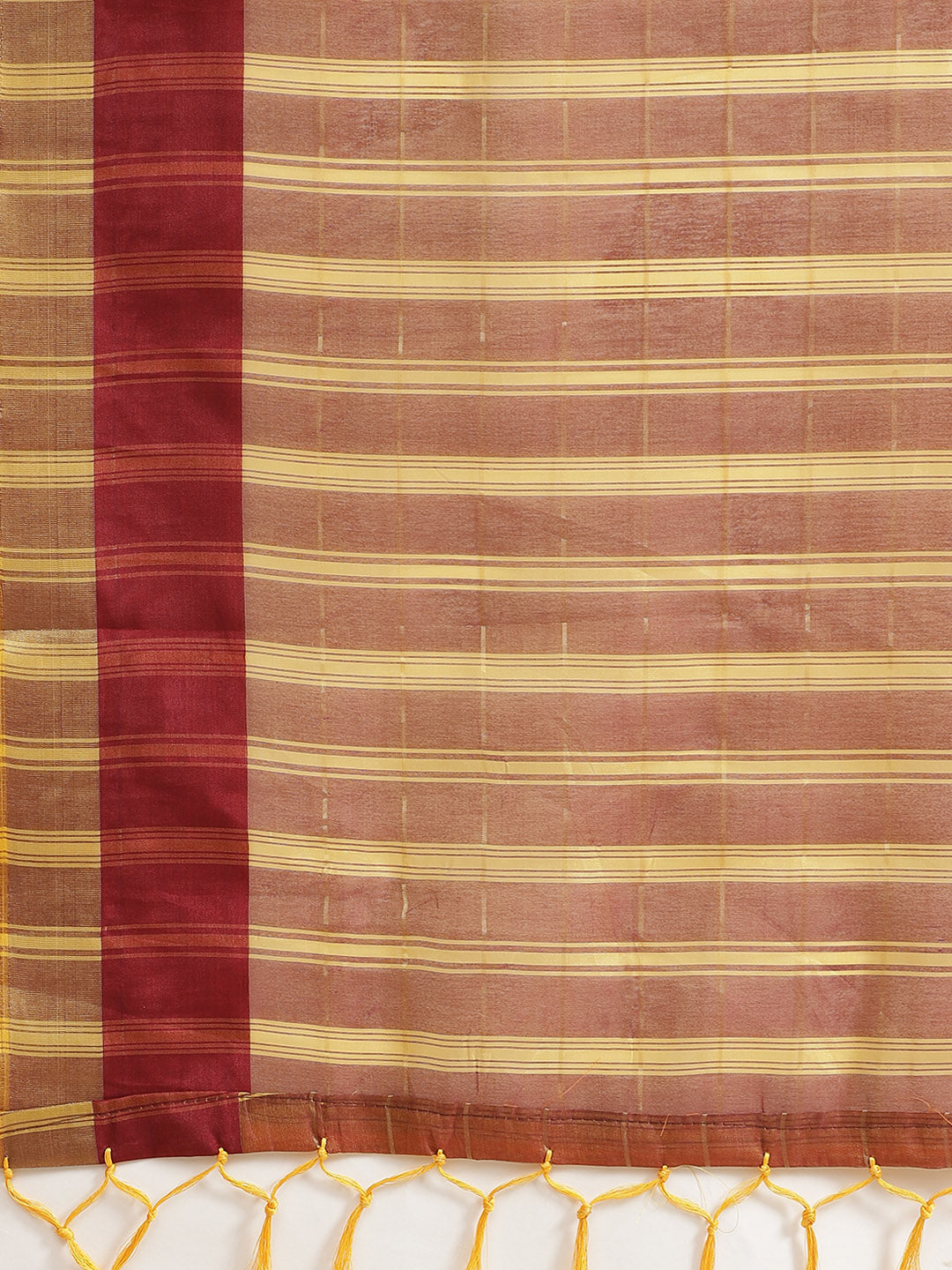 Banarasi Chanderi Checkered Saree with Contrast Brocade Blouse &Heavy Pallu with Tassels