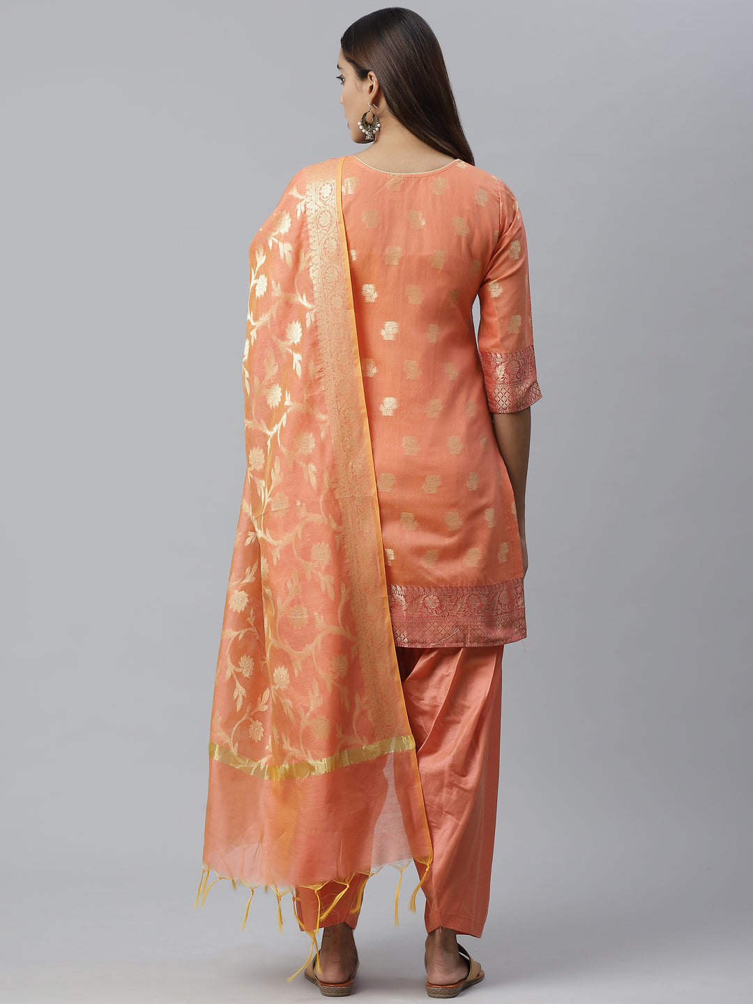 Banarasi Kurta Set with Zari meenakari Floral weaving and Handloom dupatta