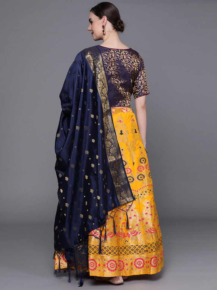 Banarasi Semi-stitched Lehenga Set with Peacock Motifs