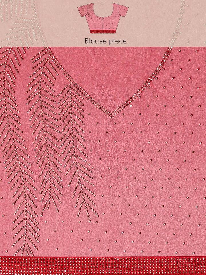 Pinkish Red Bling Cocktail Sequin Embellished Georgette Saree