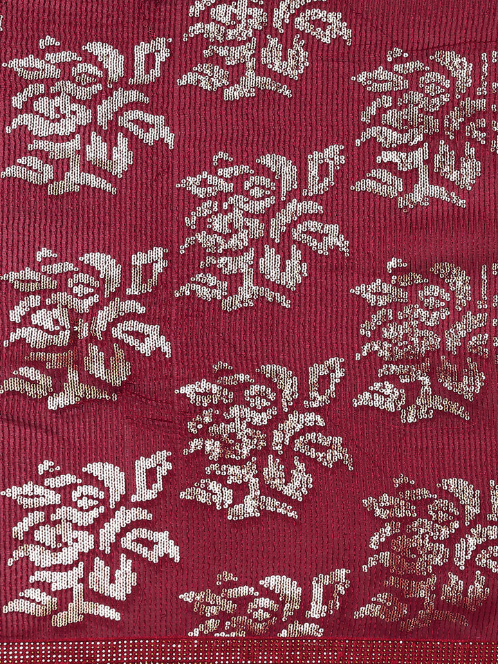 Pinkish Red Bling Cocktail Sequin Embellished Georgette Saree
