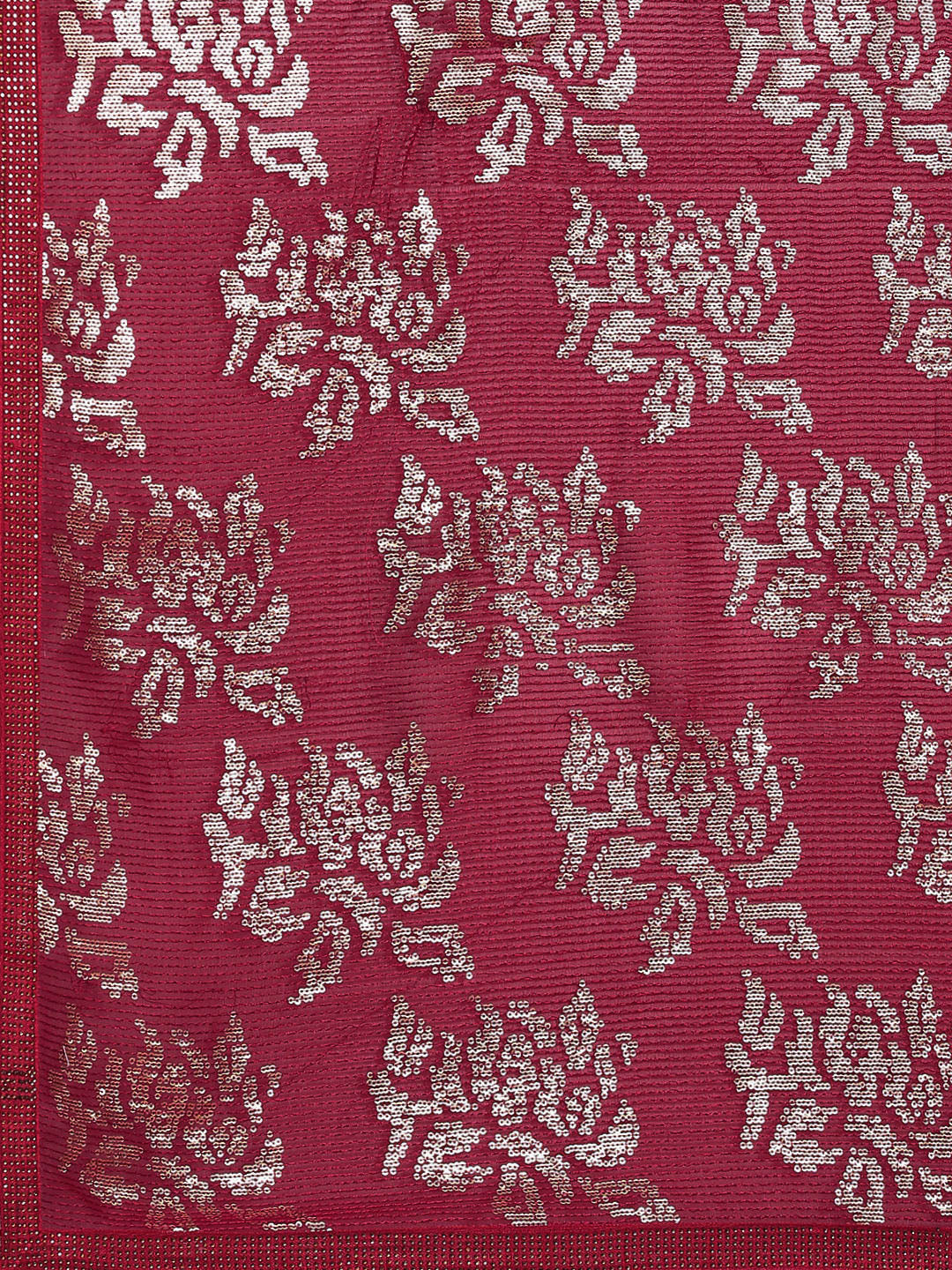 Pinkish Red Bling Cocktail Sequin Embellished Georgette Saree