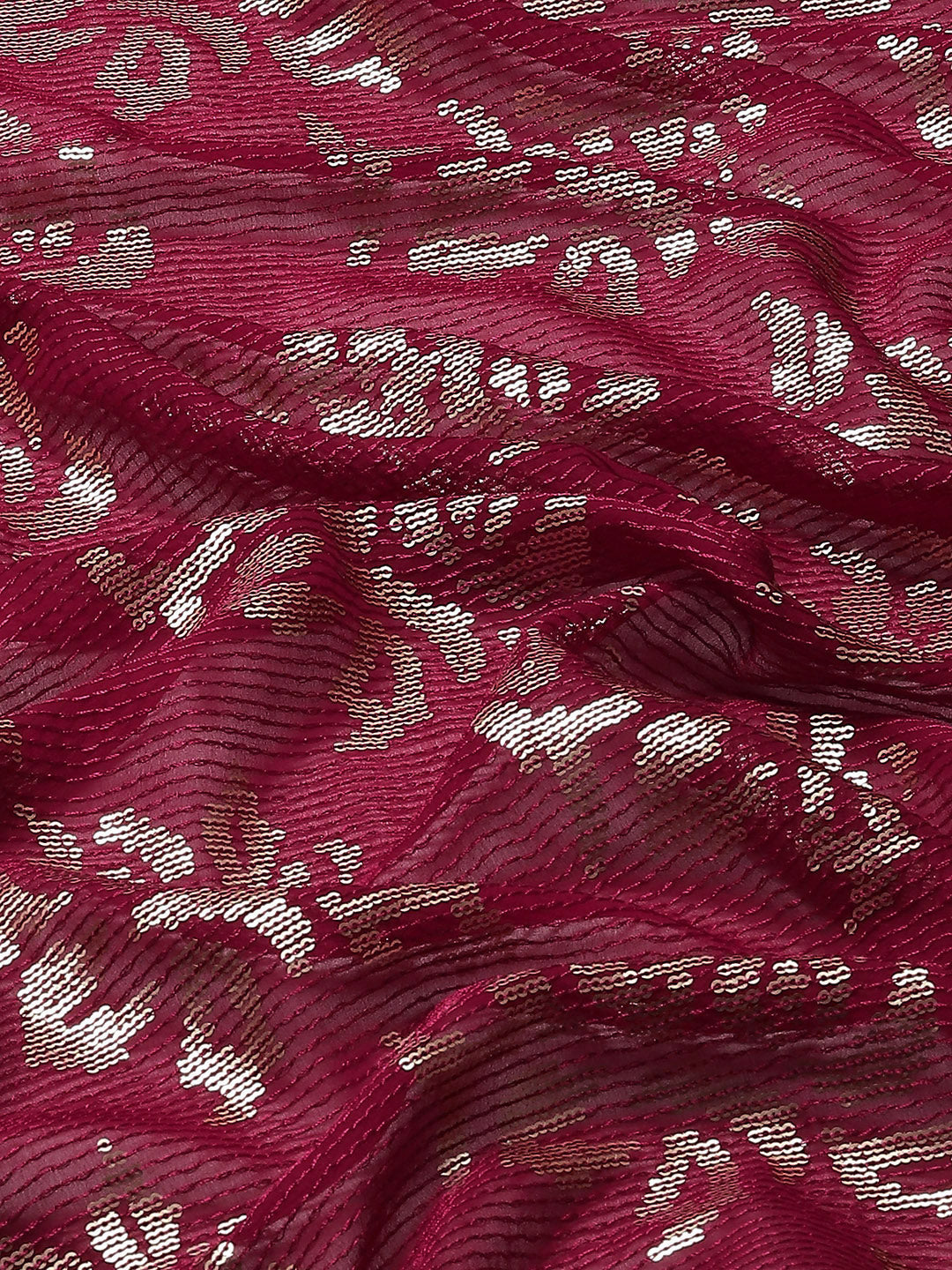 Pinkish Red Bling Cocktail Sequin Embellished Georgette Saree