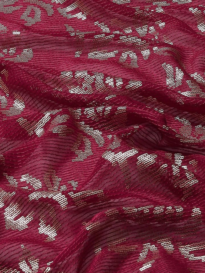 Pinkish Red Bling Cocktail Sequin Embellished Georgette Saree