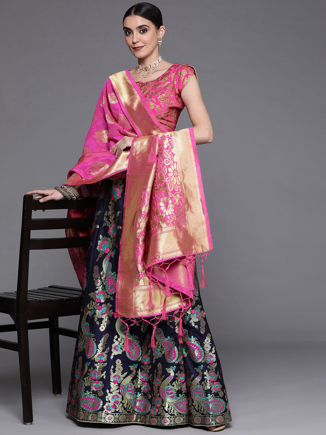 Banarasi Silk Lehenga Choli with Zari & Resham Weaving