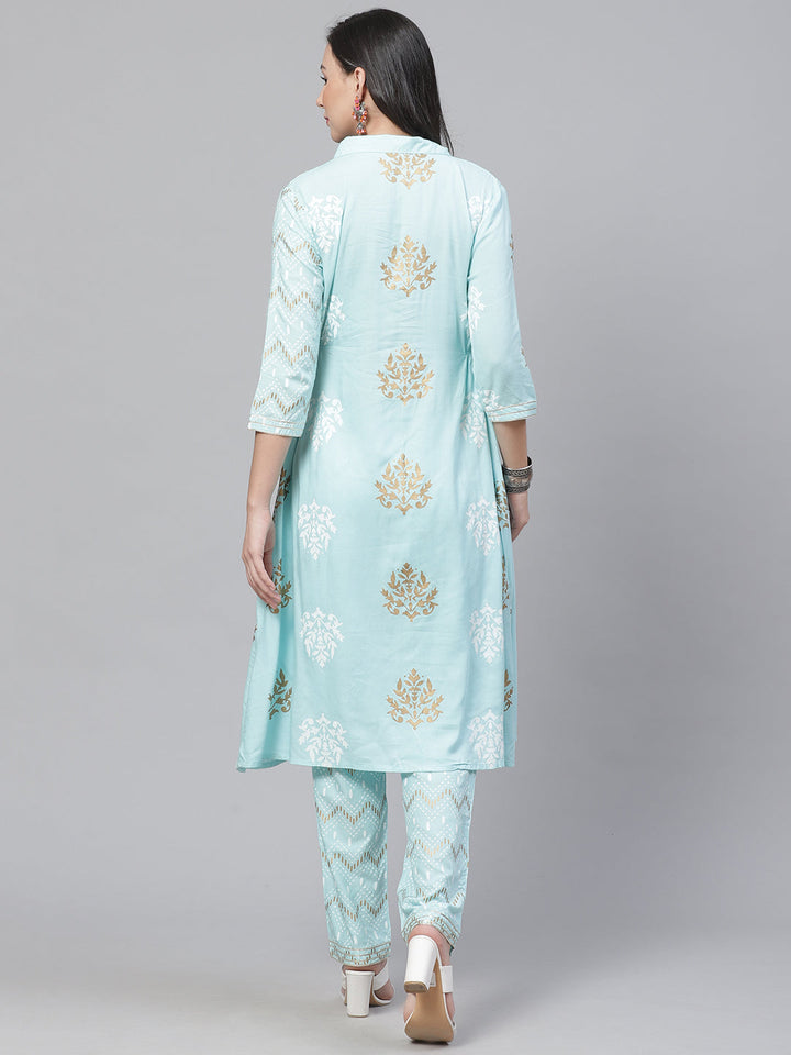 Made to Measure  Kurta Pants Set With Ethnic Gold Block Printing & Mirror Embellishments