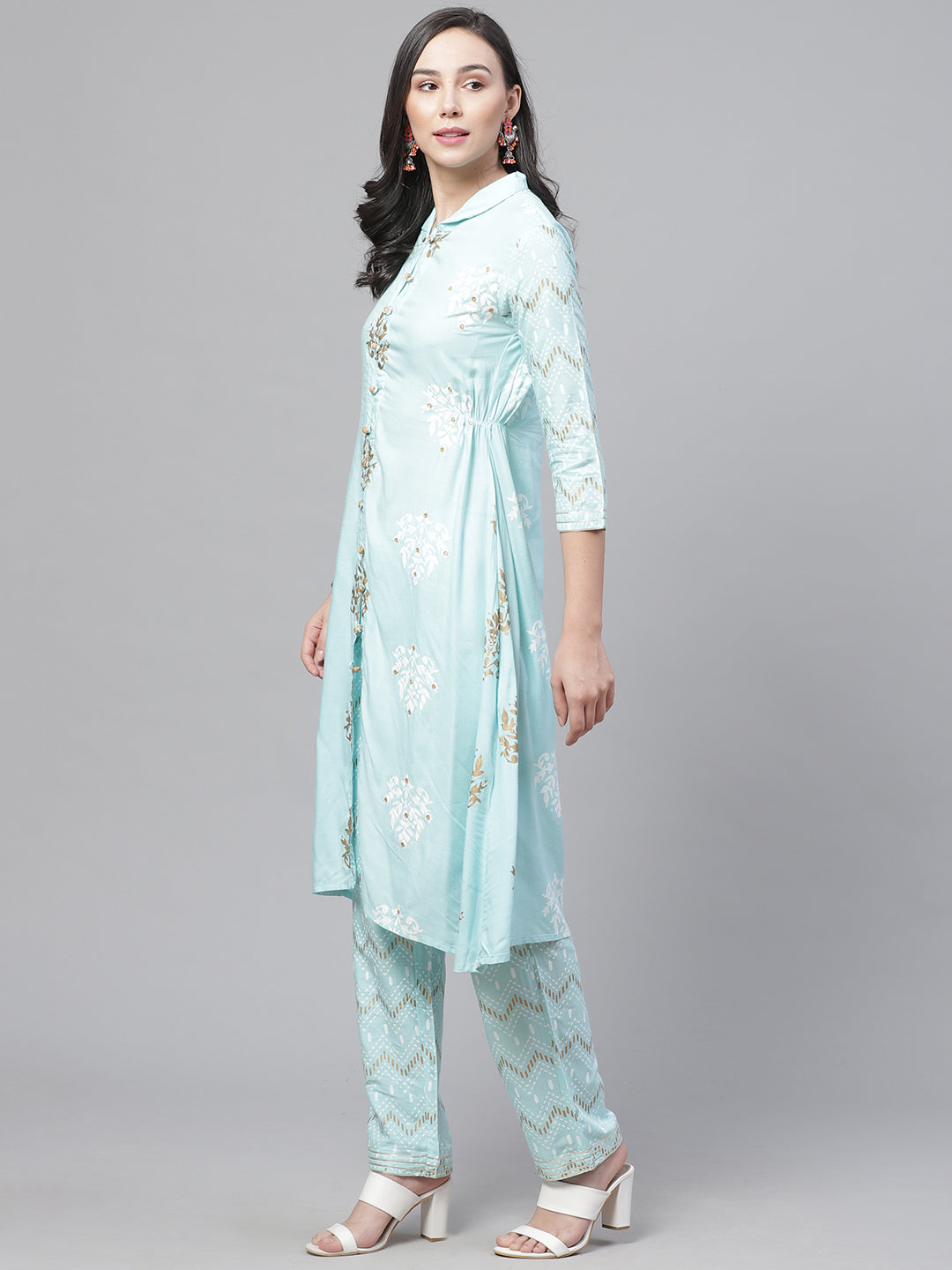 Made to Measure  Kurta Pants Set With Ethnic Gold Block Printing & Mirror Embellishments