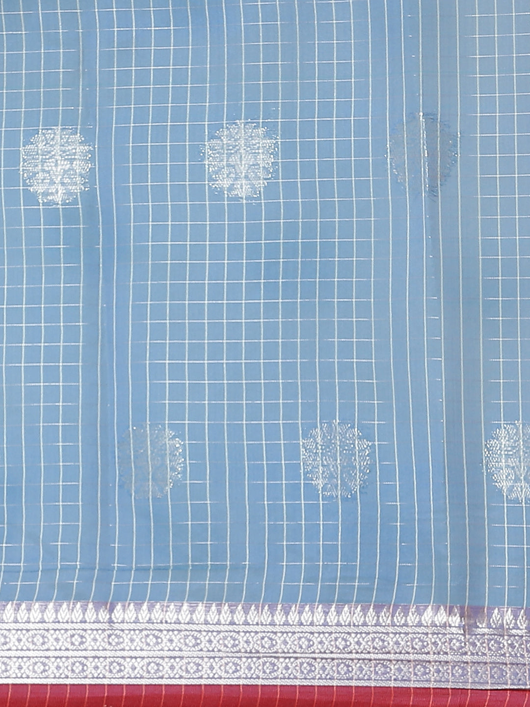 Chanderi Silk Kota saree with striped Zari weaving, Paisley motifs & Contrast Border