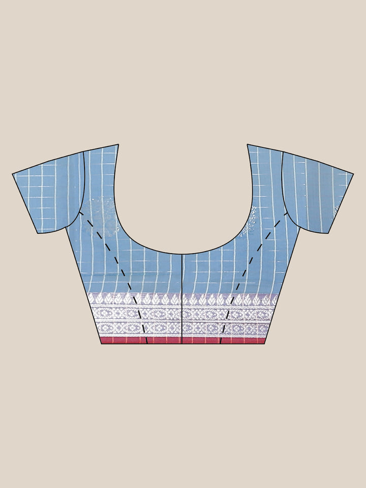Chanderi Silk Kota saree with striped Zari weaving, Paisley motifs & Contrast Border
