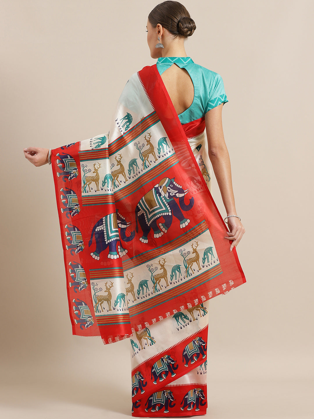 Bhagalpuri Silk Printed Saree with Animal Motifs