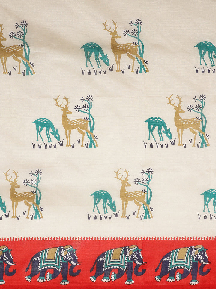 Bhagalpuri Silk Printed Saree with Animal Motifs