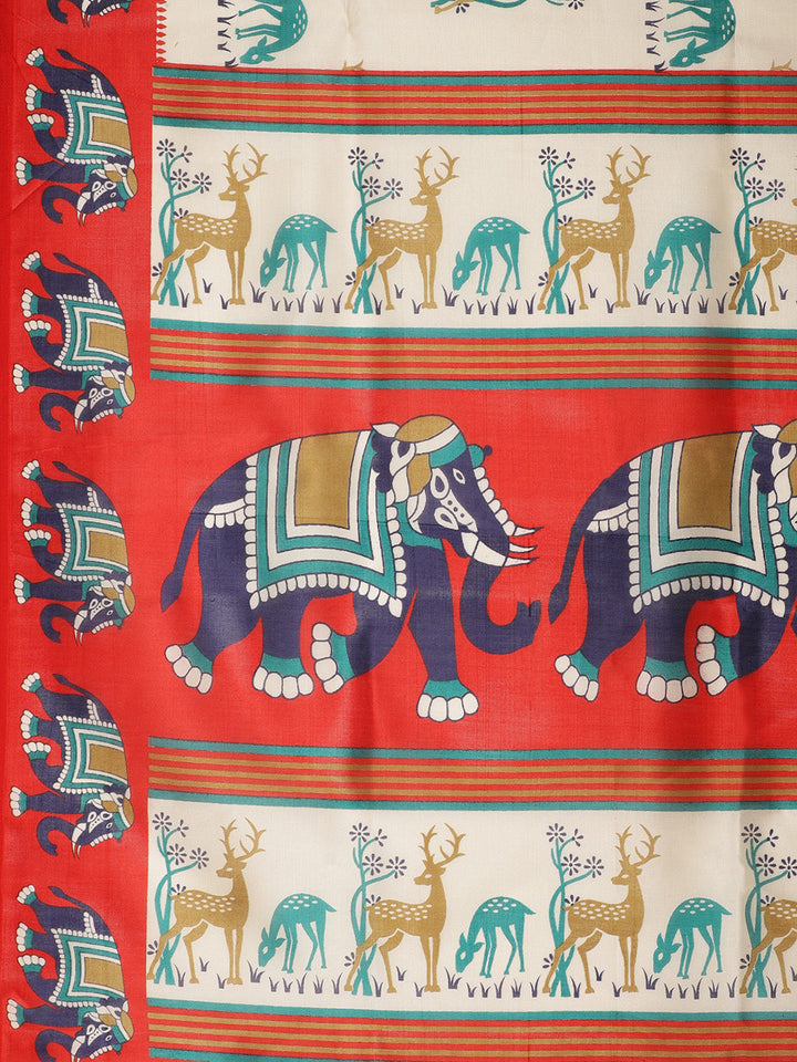 Bhagalpuri Silk Printed Saree with Animal Motifs