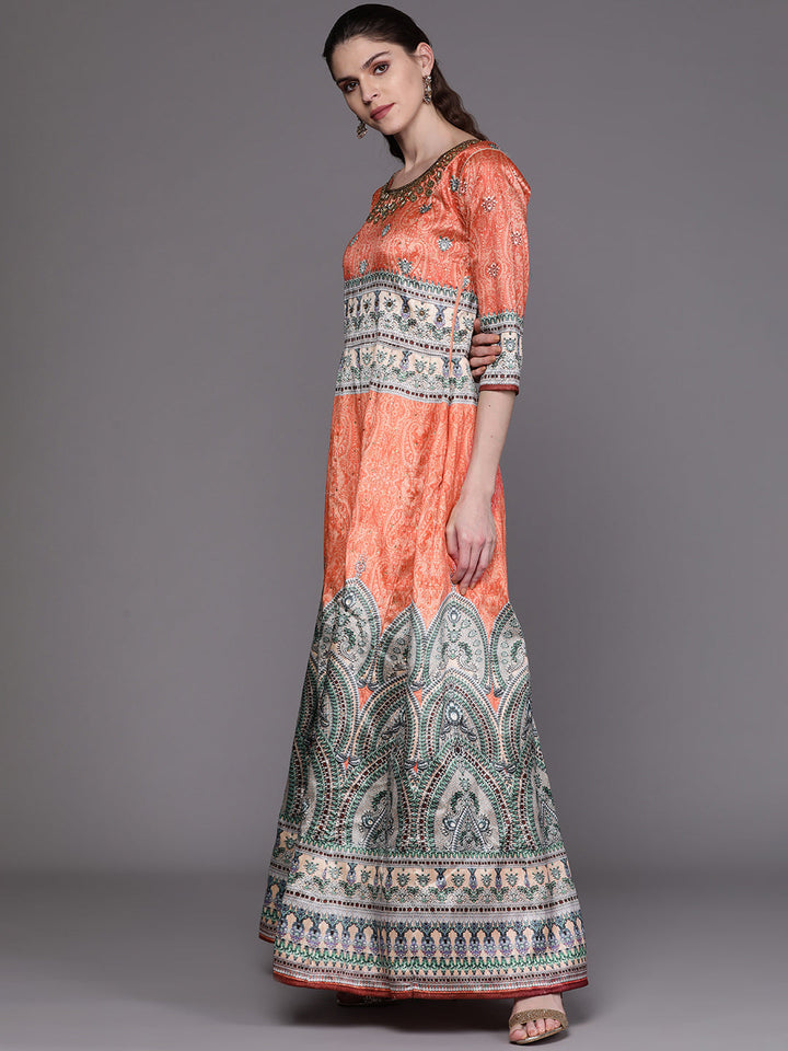 Embellished Gown and Dupatta with Bohemian Tribal Inspired print