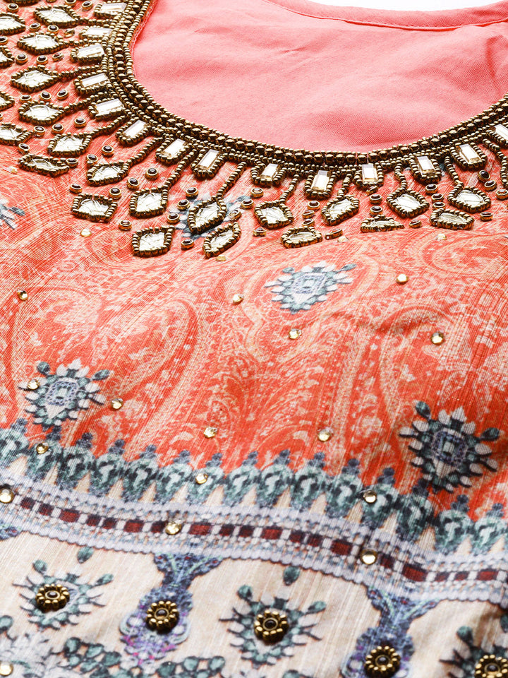 Embellished Gown and Dupatta with Bohemian Tribal Inspired print