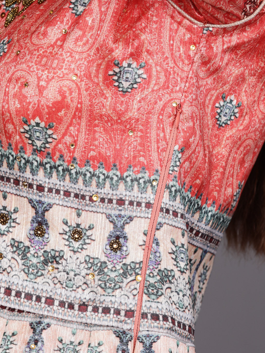 Embellished Gown and Dupatta with Bohemian Tribal Inspired print