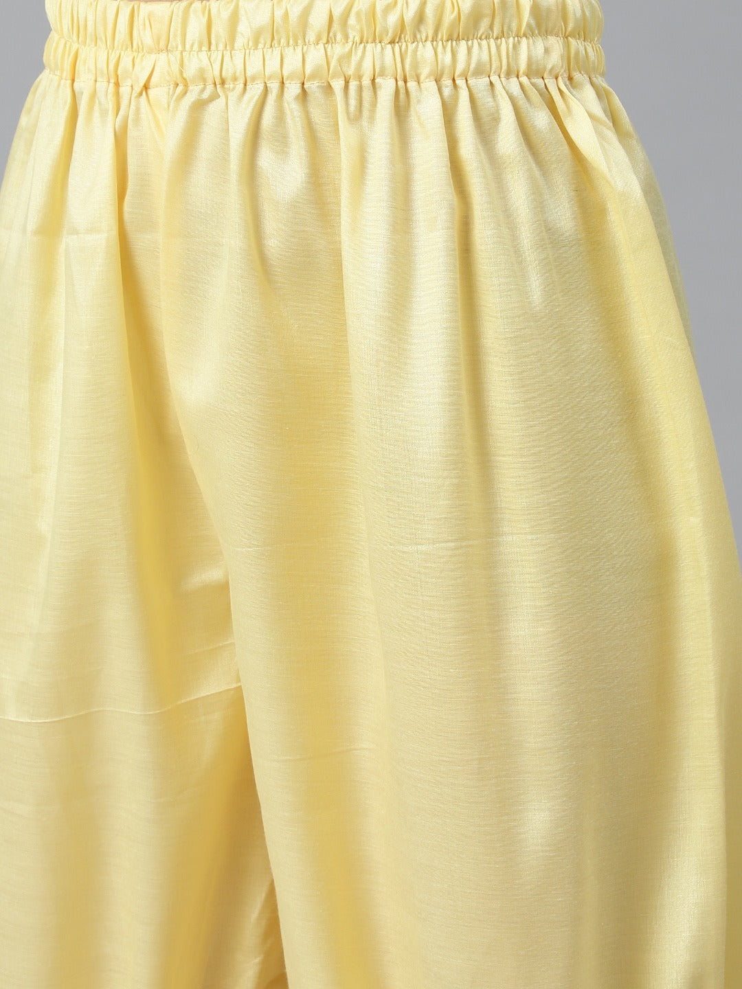 Lemon Chanderi Silk Suit Set With Gold Aari Embroidery & Embellished Dupatta