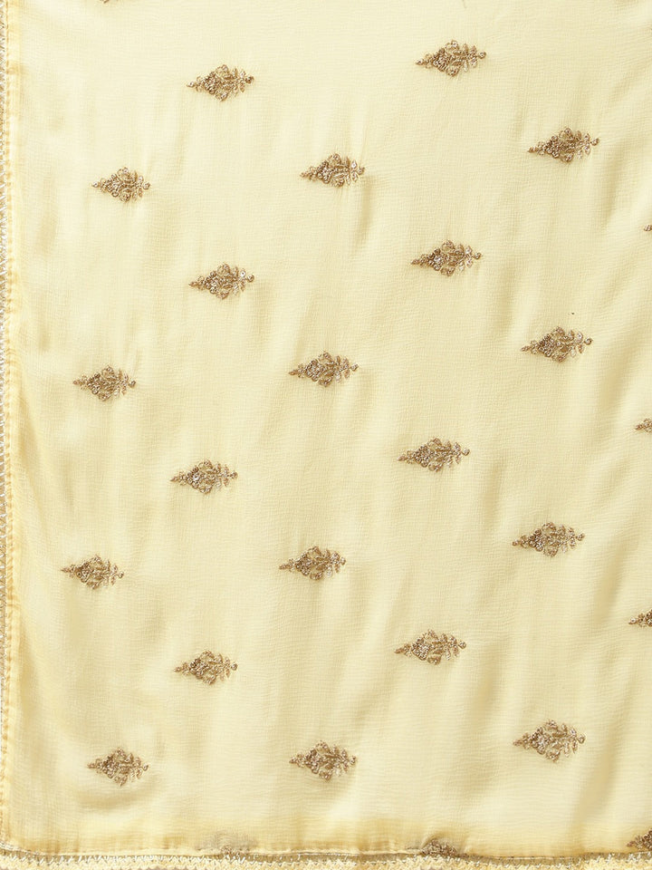 Lemon Chanderi Silk Suit Set With Gold Aari Embroidery & Embellished Dupatta