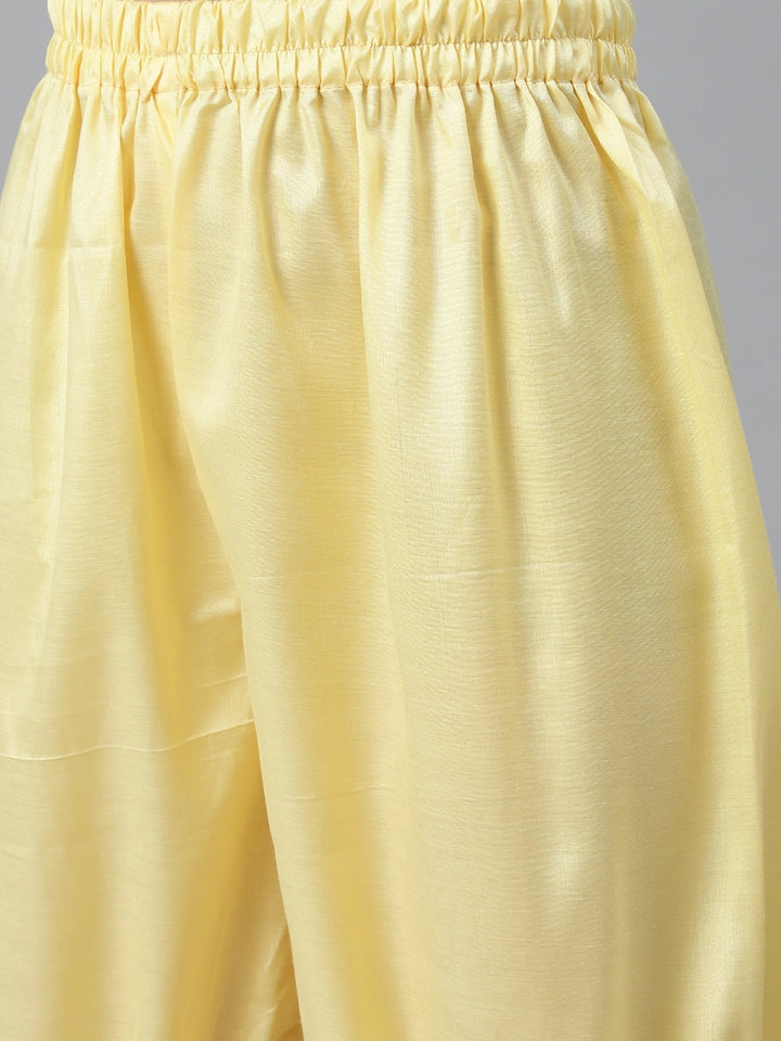 Lemon Chanderi Silk Kurta Sharara Set With Gold Aari Embroidery & Embellished Dupatta