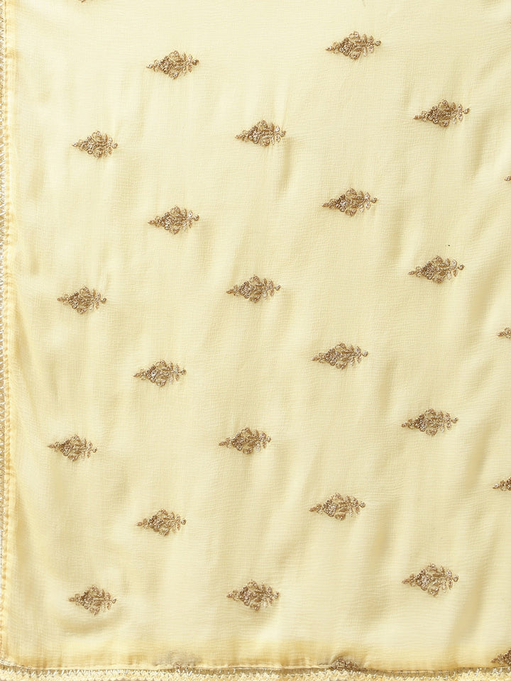 Lemon Chanderi Silk Kurta Sharara Set With Gold Aari Embroidery & Embellished Dupatta