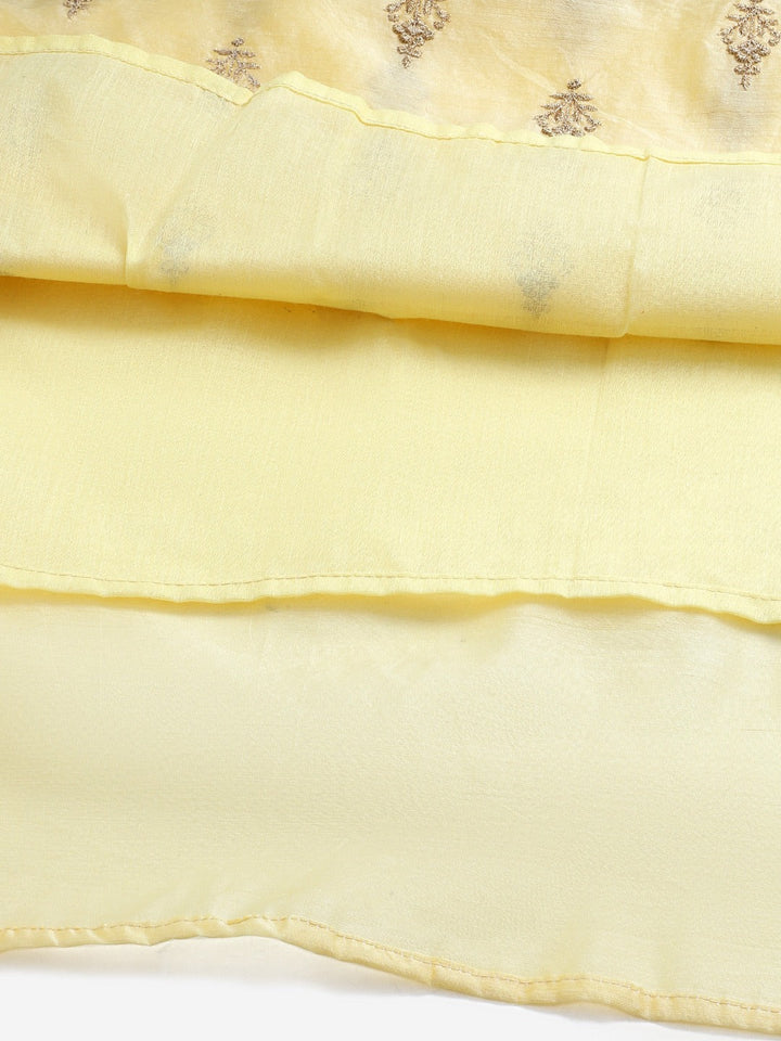 Lemon Chanderi Silk Kurta Sharara Set With Gold Aari Embroidery & Embellished Dupatta