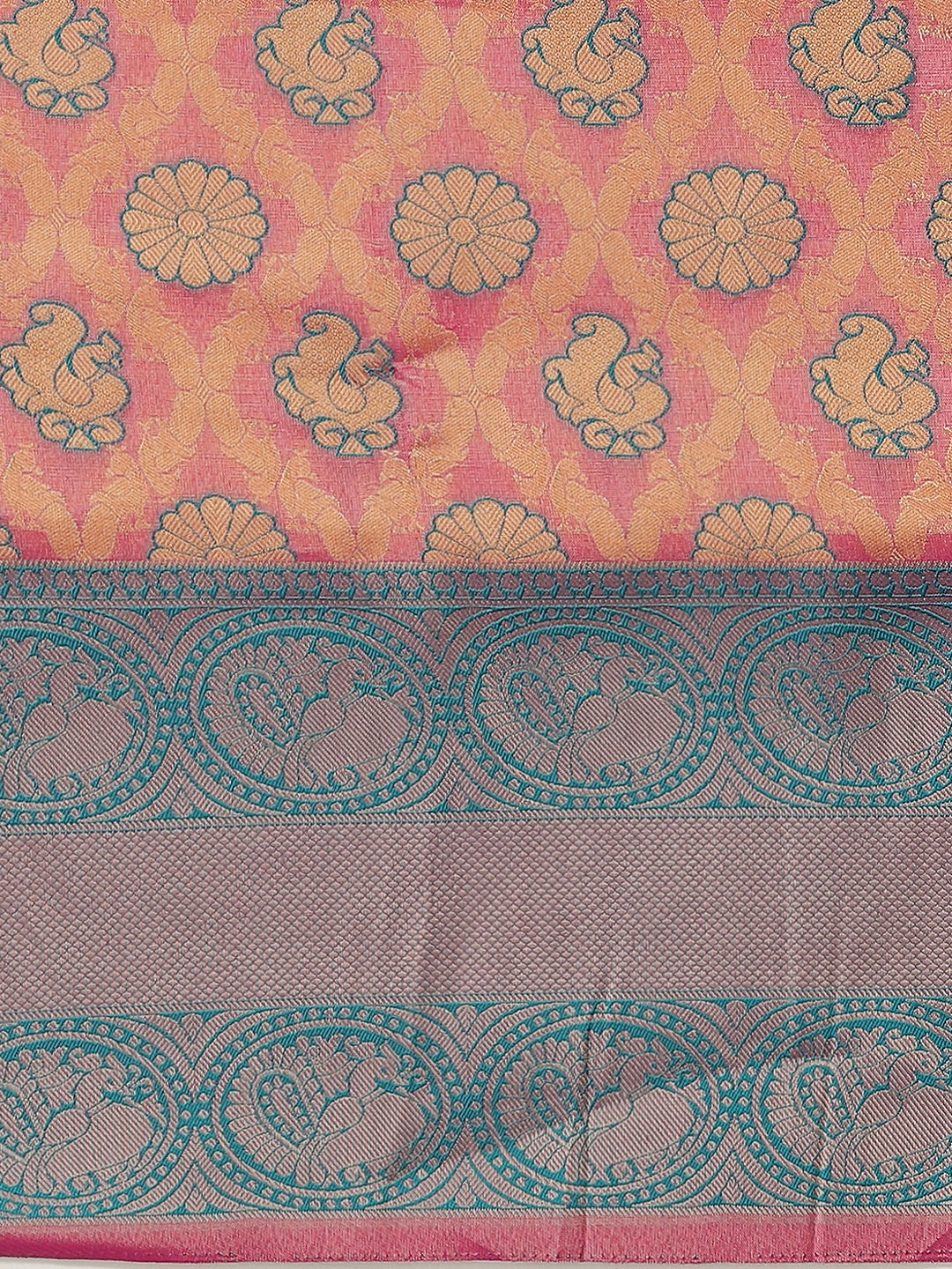 Fuchsia & Teal Zari Embellished Peacock Motifs Banarasi Silk Saree