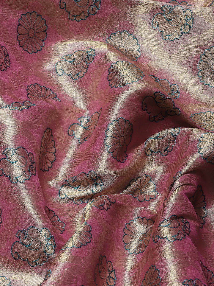 Fuchsia & Teal Zari Embellished Peacock Motifs Banarasi Silk Saree