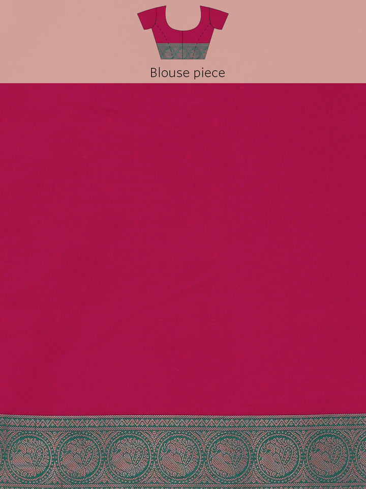 Fuchsia & Teal Zari Embellished Peacock Motifs Banarasi Silk Saree