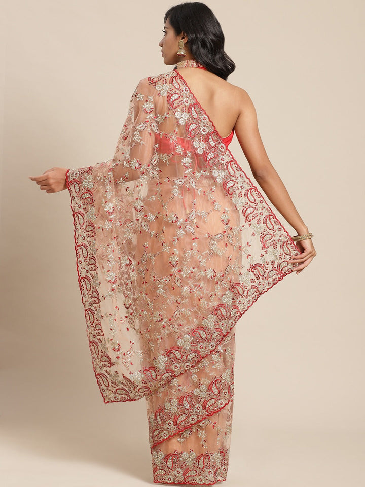 Resham Embroidered Net Saree with Zari and Crystal Embellishments