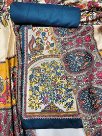 Chhabra 555 Mirror Embellished Kalamkari Print Dress Material with Animal & Human Figure Motifs